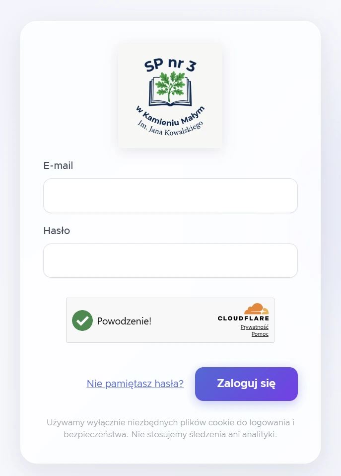 Ekran logowania z logo szkoły